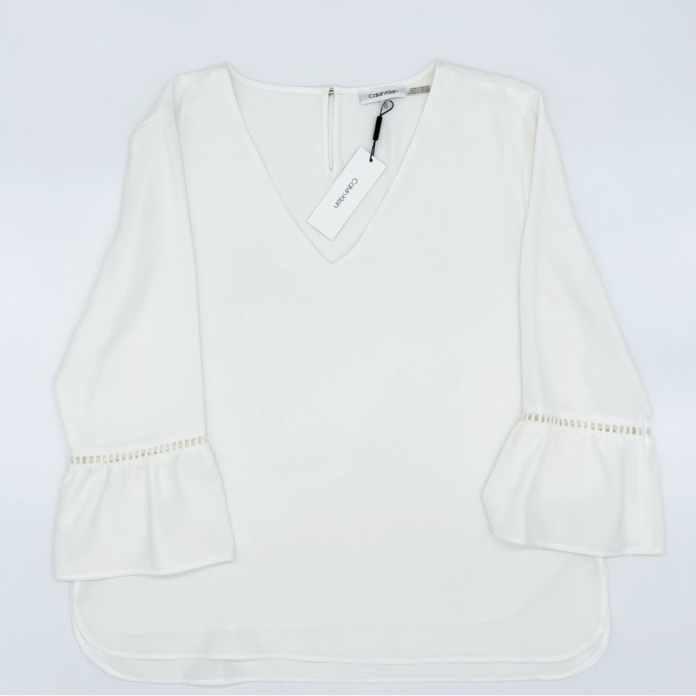 NWT XL Calvin Klein Ivory Flounce Sleeve Blouse